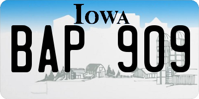IA license plate BAP909