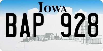 IA license plate BAP928