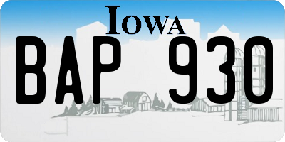 IA license plate BAP930