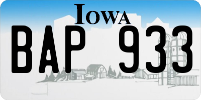 IA license plate BAP933