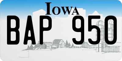 IA license plate BAP950