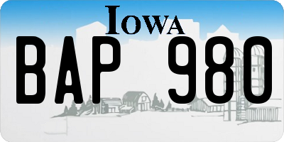 IA license plate BAP980
