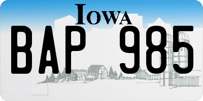 IA license plate BAP985