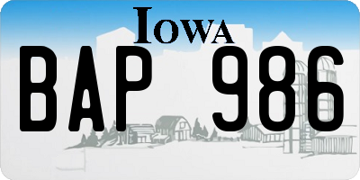 IA license plate BAP986