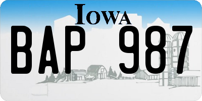 IA license plate BAP987