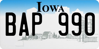 IA license plate BAP990