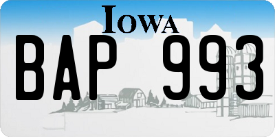 IA license plate BAP993