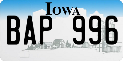 IA license plate BAP996
