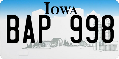 IA license plate BAP998