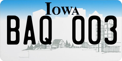 IA license plate BAQ003