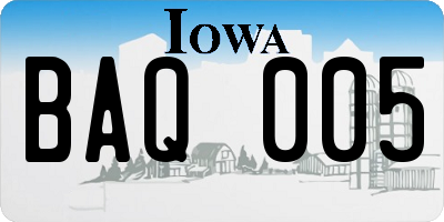 IA license plate BAQ005