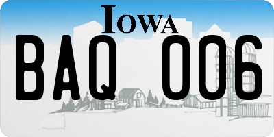 IA license plate BAQ006