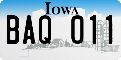 IA license plate BAQ011