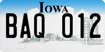 IA license plate BAQ012