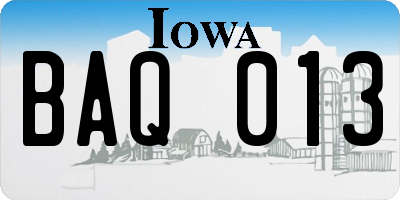IA license plate BAQ013