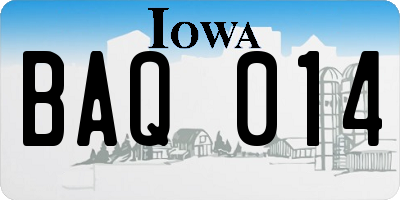 IA license plate BAQ014