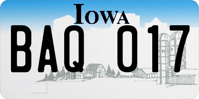 IA license plate BAQ017