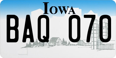IA license plate BAQ070