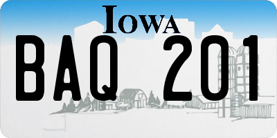 IA license plate BAQ201