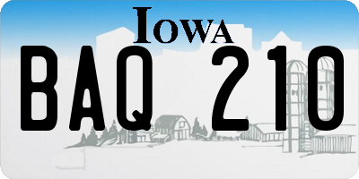 IA license plate BAQ210