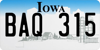 IA license plate BAQ315