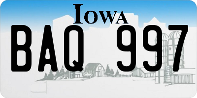 IA license plate BAQ997