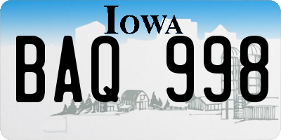 IA license plate BAQ998