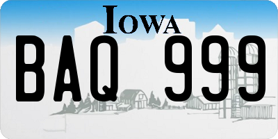 IA license plate BAQ999