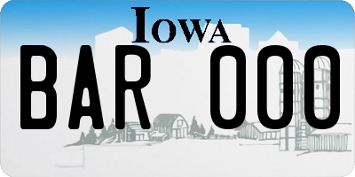 IA license plate BAR000