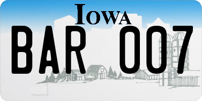 IA license plate BAR007