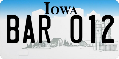 IA license plate BAR012