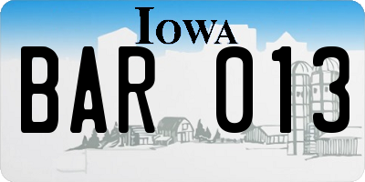IA license plate BAR013