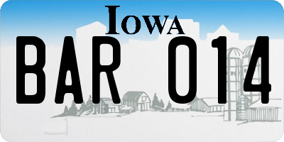 IA license plate BAR014