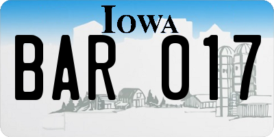IA license plate BAR017