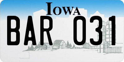 IA license plate BAR031