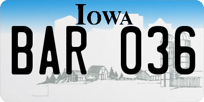 IA license plate BAR036