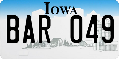 IA license plate BAR049