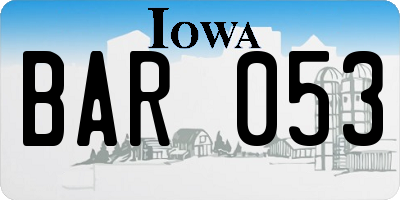 IA license plate BAR053