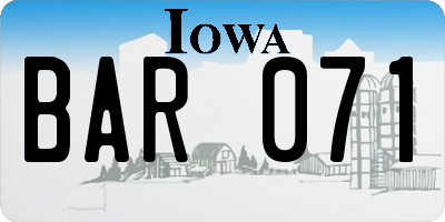 IA license plate BAR071