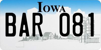 IA license plate BAR081