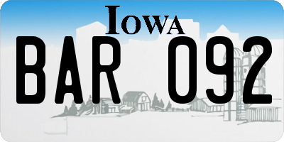 IA license plate BAR092