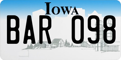 IA license plate BAR098