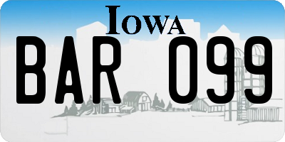 IA license plate BAR099