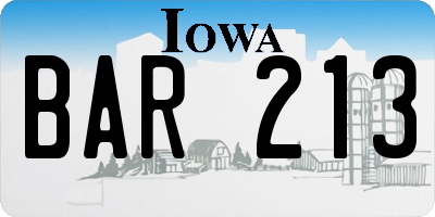 IA license plate BAR213