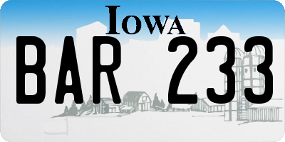 IA license plate BAR233