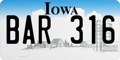 IA license plate BAR316