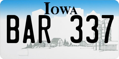 IA license plate BAR337