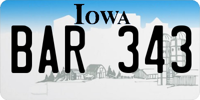 IA license plate BAR343