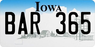 IA license plate BAR365