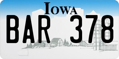 IA license plate BAR378